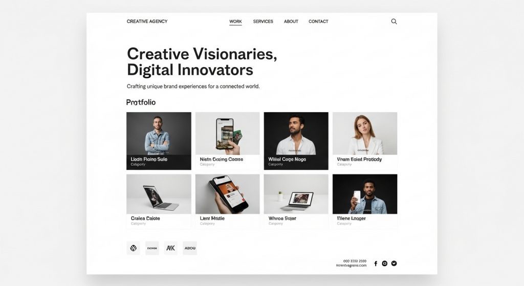 Minimal creative agency website template homepage layout