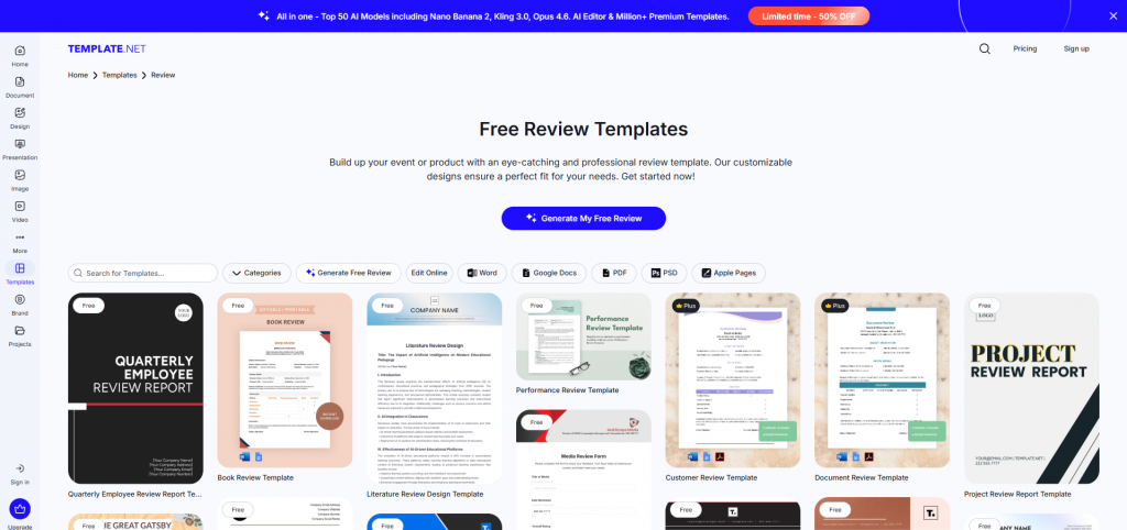 Template library dashboard