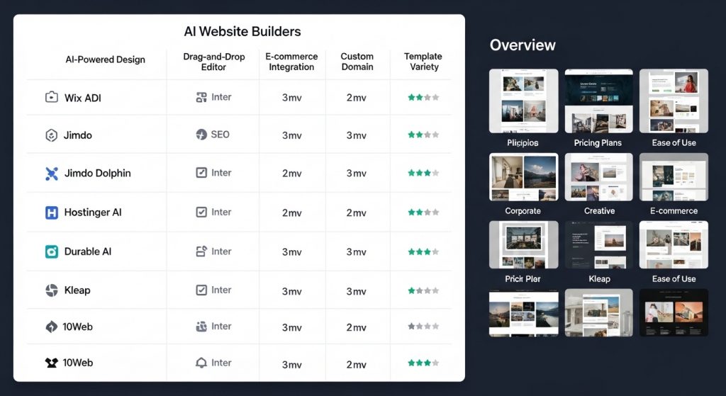 Free AI page creator comparison table