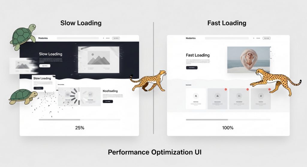 Slow vs fast website template comparison