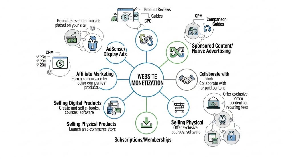 Website monetization methods infographic
